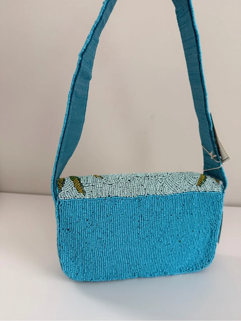 Beaded Beach Scene Shoulder Bag - Turquoise